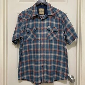 Outdoor Life‎ Plaid Short Sleeve Button Up Shirt Cotton Men's Large Blue Red